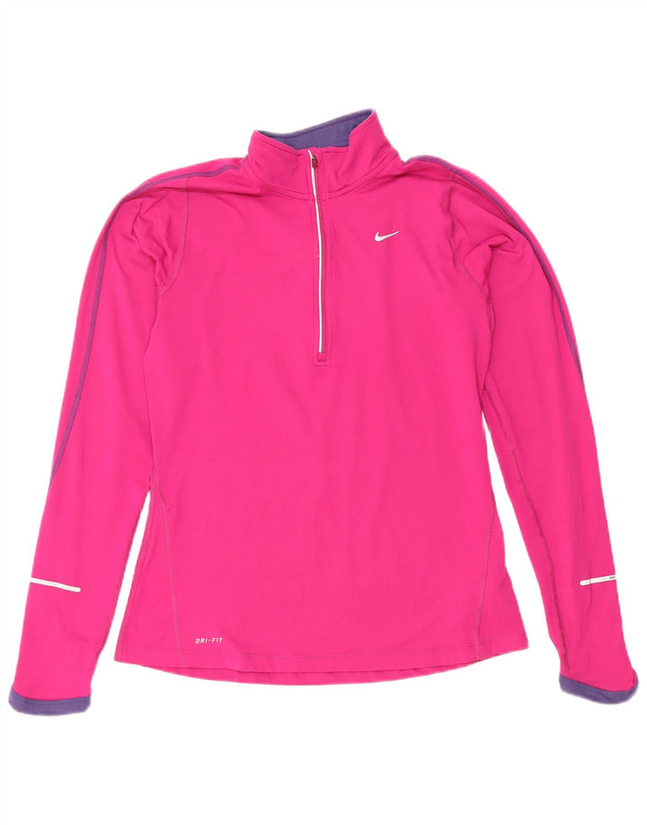 Top de trening Nike Dri Fit, cu fermoar și gât, pentru femei, UK 10, roz mic