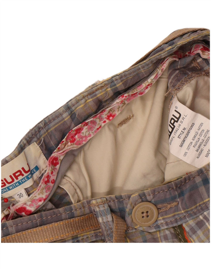 Pantaloni scurți chino pentru bărbați Guru W30, bumbac cu carouri albastru mediu