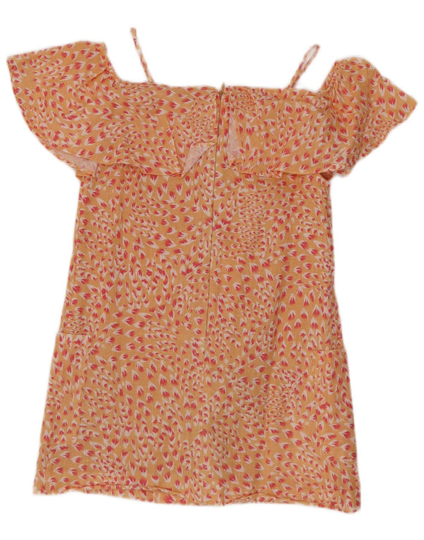 Reiss Girls Ruffle Off Shoulder Dress 7-8 Years Orange Floral Linen