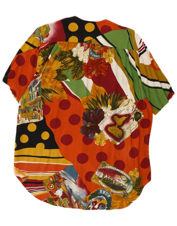 Bluză cămașă vintage pentru femei cu model abstract, UK 18 XL, viscoză multicoloră