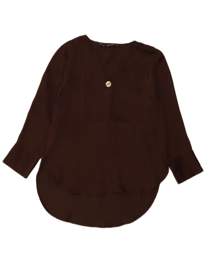ZARA Womens Long Sleeve Tunic Top UK 14 Medium Brown