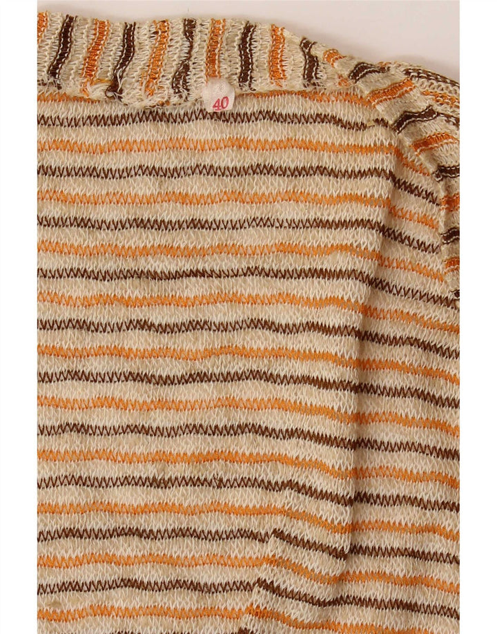 Top cardigan crop vintage pentru femei EU 40 Medium Bej cu dungi