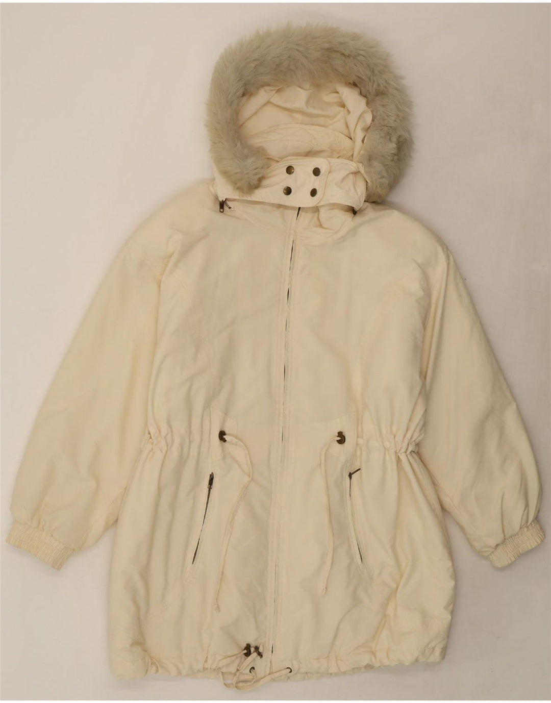 VINTAGE Womens Hooded Padded Jacket UK 14 Medium Off White Polyester Vintage Vintage and Second-Hand Vintage from Messina Hembry 