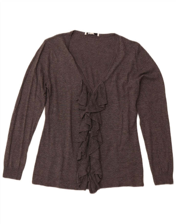Dkny Pulover cardigan cu volane în față pentru femei UK 12 bumbac gri mediu