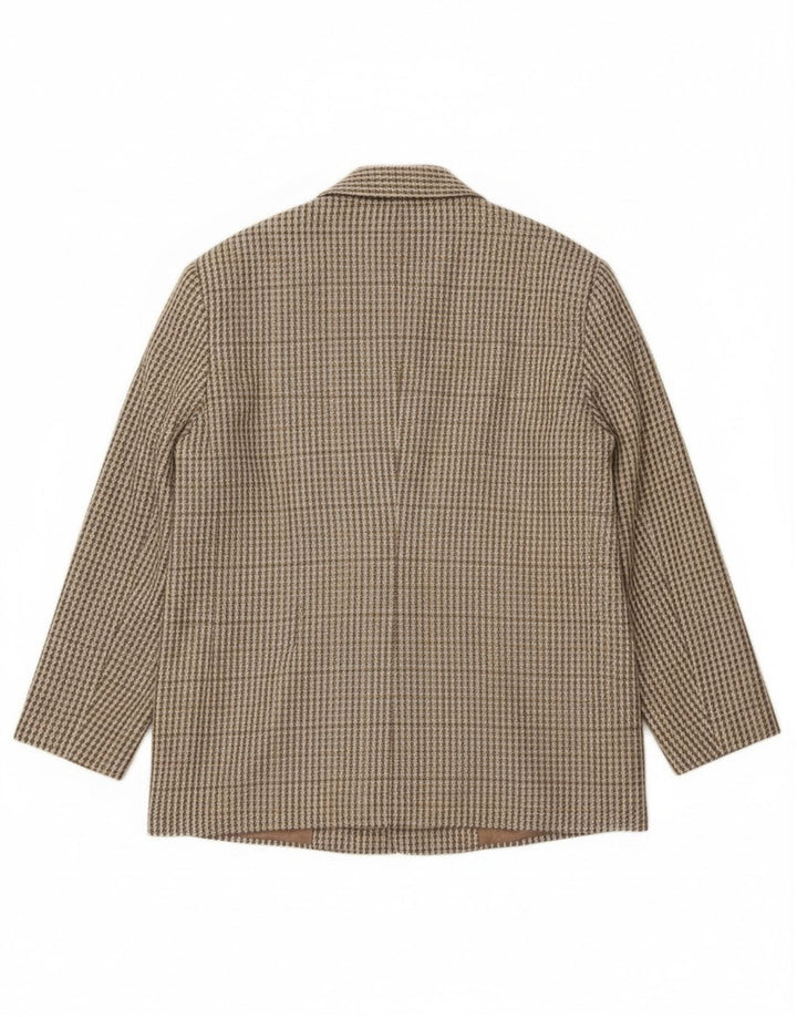 Jachetă vintage pentru femei cu 2 nasturi IT 46 Lână mare kaki vichy