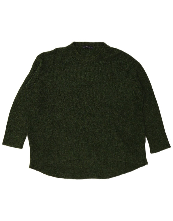 Pulover pentru damă Zara, cu paragate, cu gât crew, UK 14 Medium Green Flecked