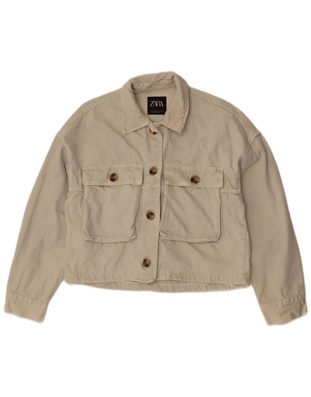 Jachetă de denim scurtă pentru femei Zara UK 10 mic bumbac alb