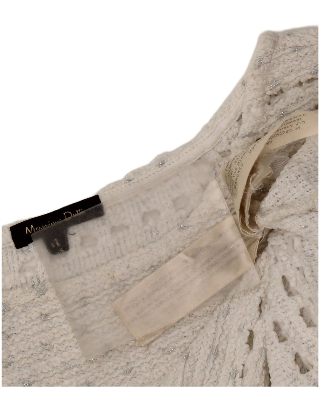 Pulover pentru damă Massimo Dutti, croșetat, cu gât de barcă, UK 14 Medium White