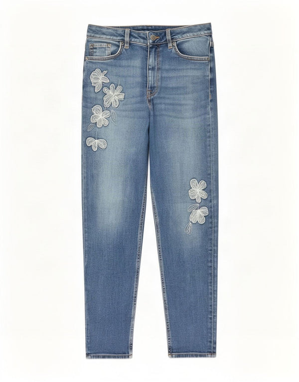 Marks & Spencer Blugi conici pentru femei Mom Graphic UK 10 Small W28 L26 Blue