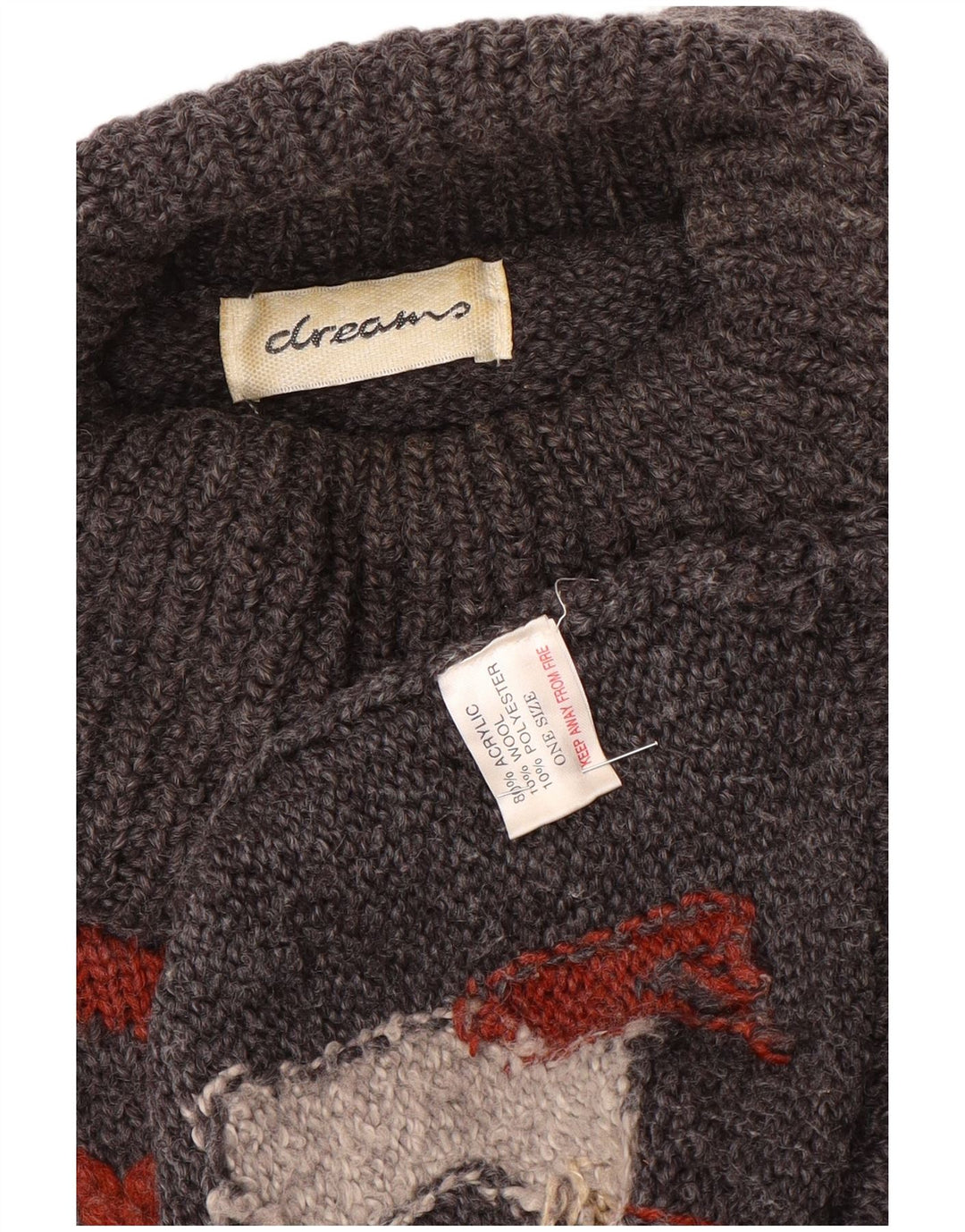 Pulover vintage pentru bărbați cu gât rulat, mărime unica, gri geometric acrilic