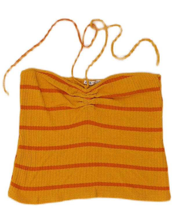 Top Crop Halter pentru Damă Zara UK 12 Medium Yellow Striped