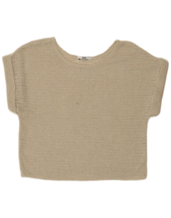 Bluză de tricot crop pentru femei Zara UK 16 mare bej