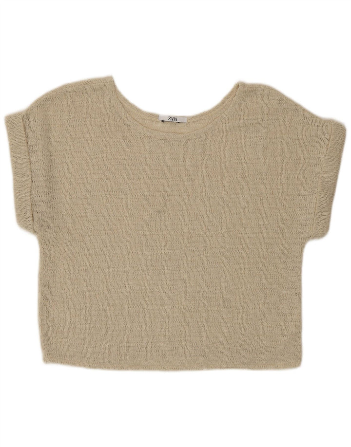 Bluză de tricot crop pentru femei Zara UK 16 mare bej