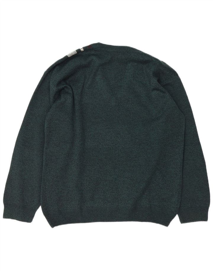 VINTAGE Pulover cu decolteu în V pentru bărbați, acrilic cu dungi verzi mari