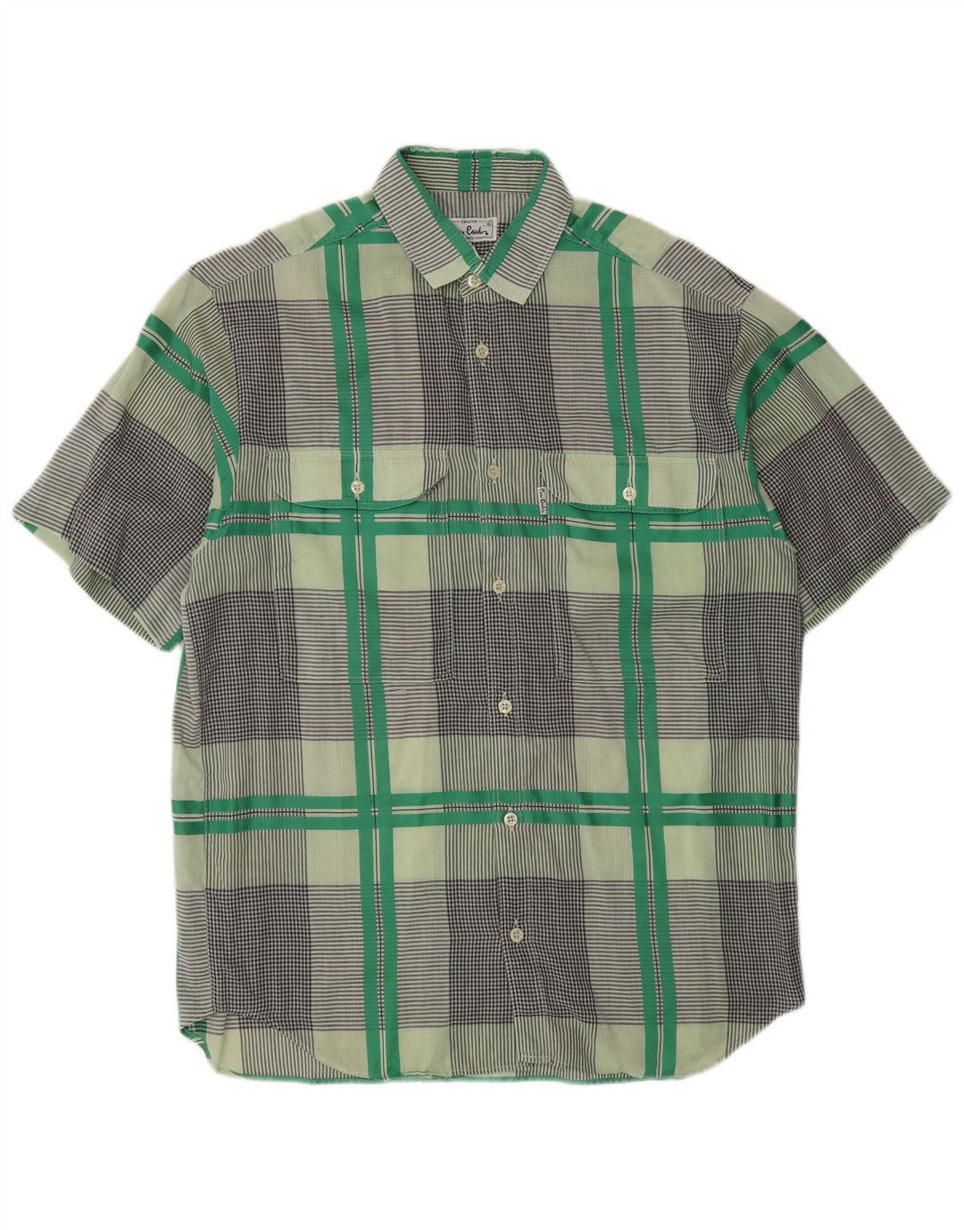 Cămașă cu mânecă scurtă pentru bărbați Pierre Cardin, verde mediu, carouri