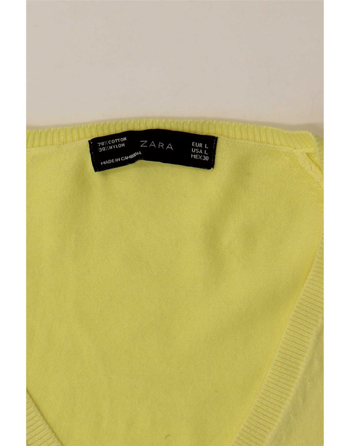 Pulover pentru femei cu decolteu în V Zara UK 14 mare galben