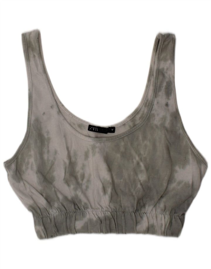 Bralette Crop Top pentru femei Zara Mic Gri Tie Dye Bumbac
