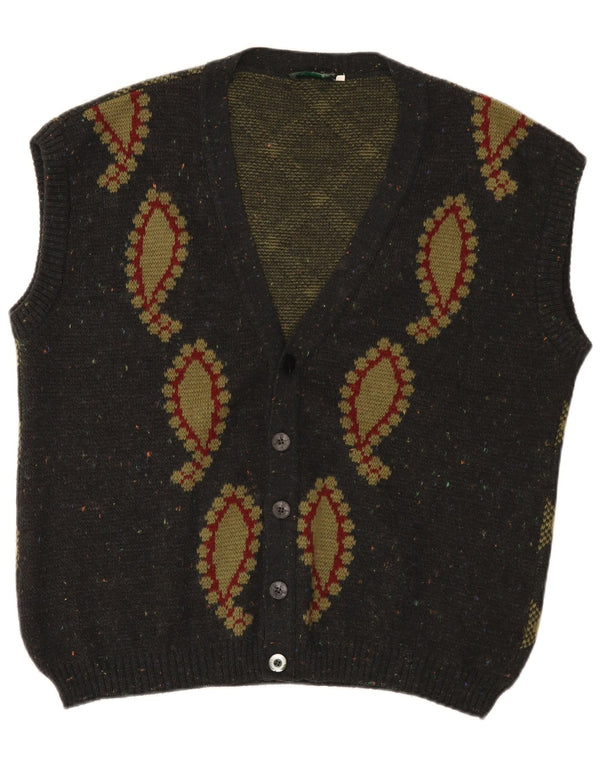 Tris Line Pulover Cardigan fără mâneci pentru bărbați XL Verde Paisley Acrilic