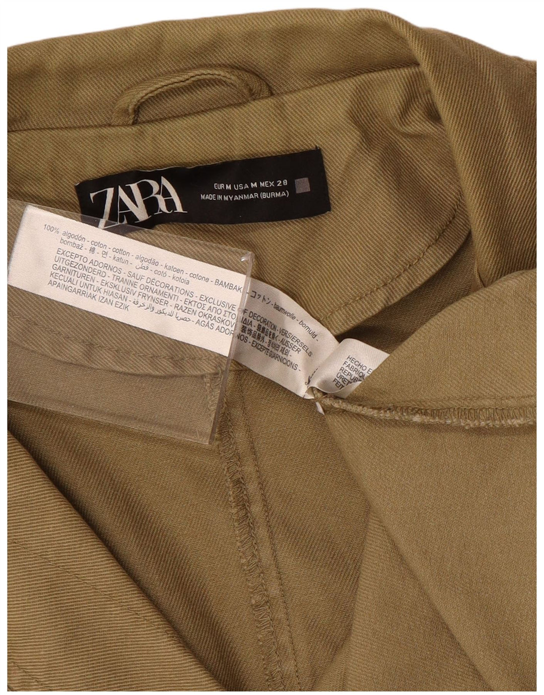 Jachetă militară pentru femei Zara UK 14, bumbac kaki mediu