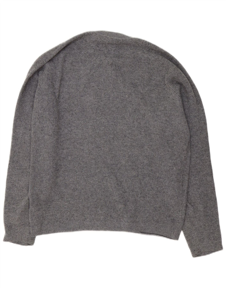 Pulover Massimo Dutti pentru bărbați cu gât roșu, bumbac, gri mediu