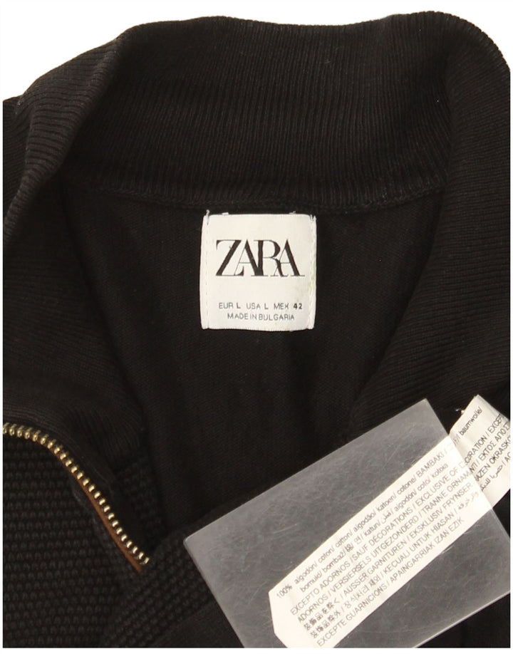 Pulover cardigan pentru bărbați Zara, mare, negru, bumbac