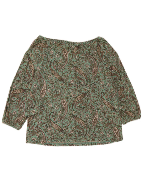 Bluză de top cu mâneci 3/4 pentru femei CHAPS UK 14, bumbac paisley verde mediu