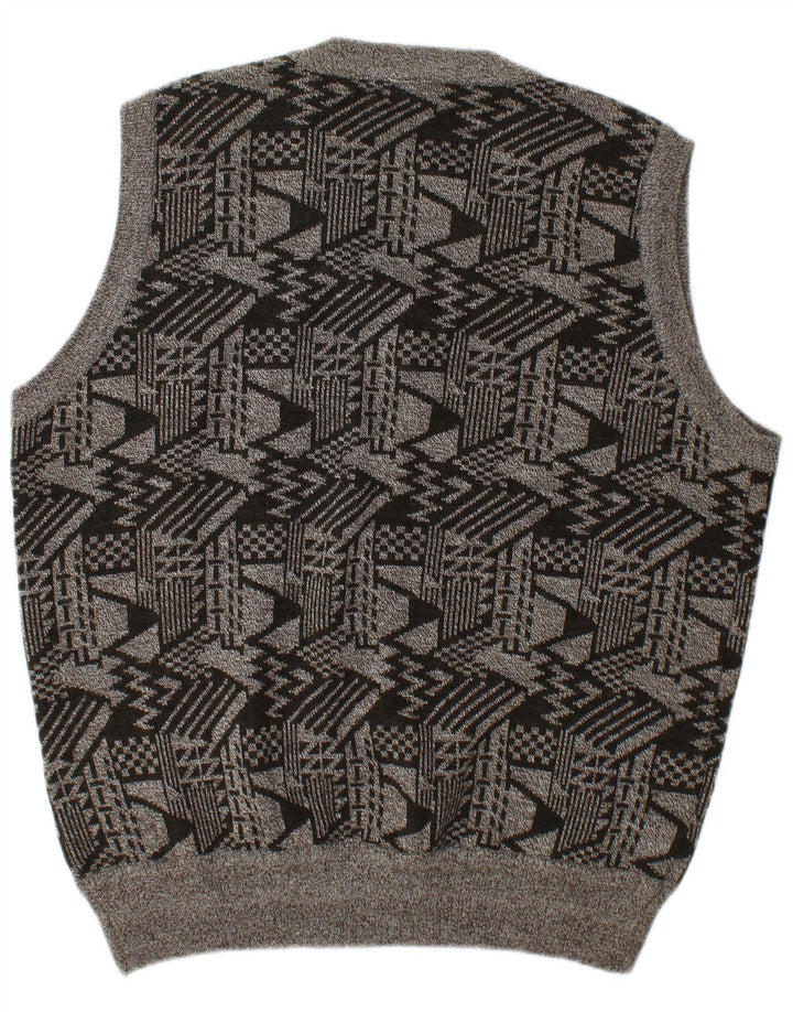 Vintage Mens Vest Tank Top 2XL Gri Geometric Lână