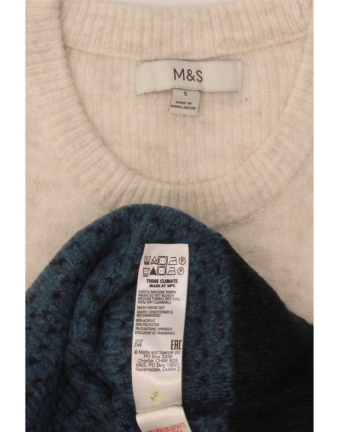 Pulover pentru bărbați Marks & Spencer, cu gât crew, color block, albastru bleumarin mic