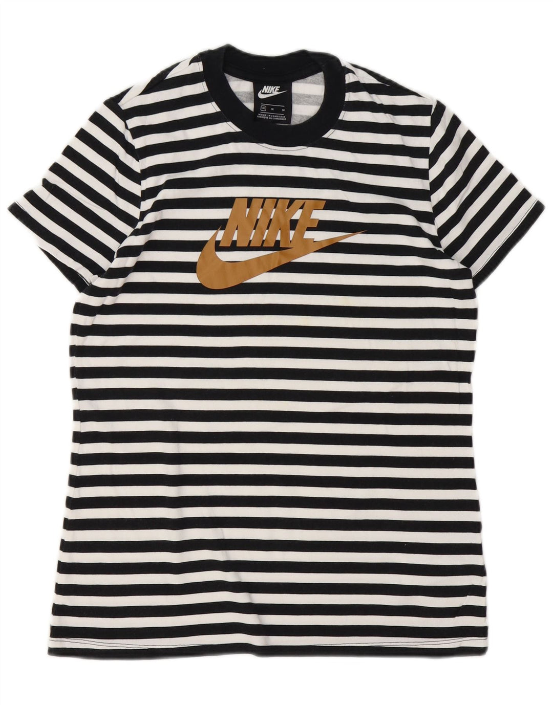 Tricou grafic pentru femei NIKE Top UK 12 Medium Black Striped Bumbac