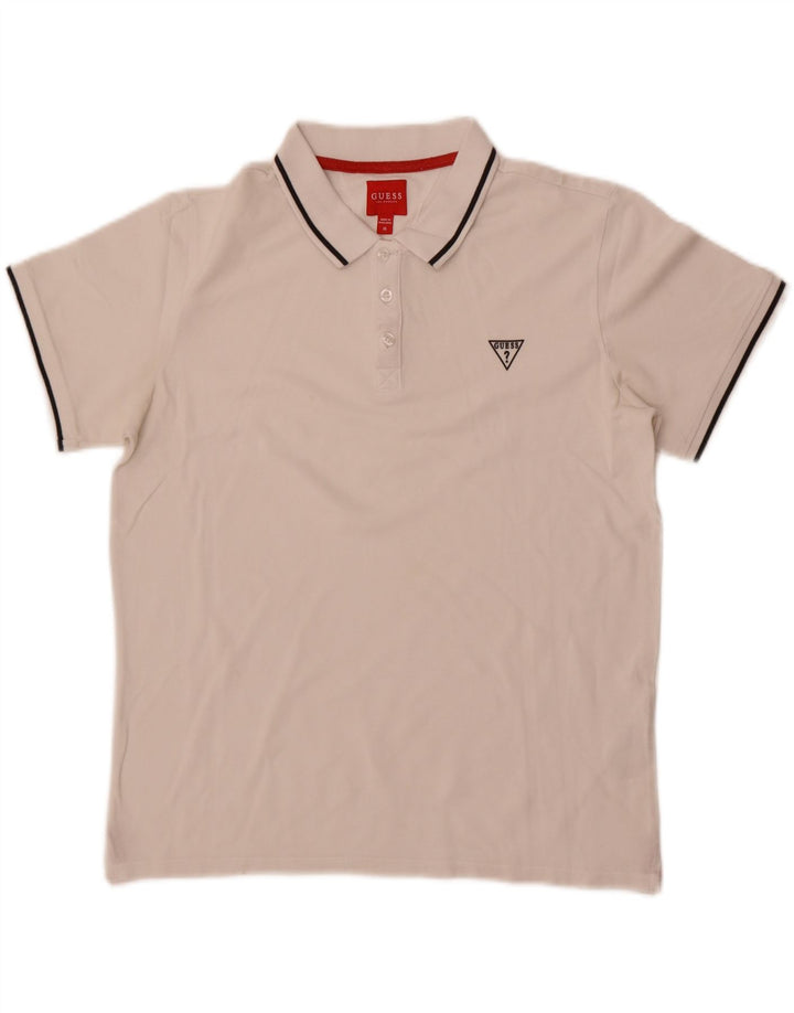 Tricou polo Guess pentru bărbați, bumbac alb mediu