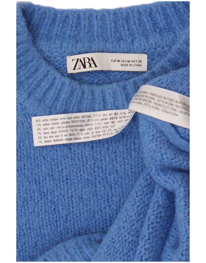Pulover supradimensionat pentru femei Zara, cu gâtul turn, UK 14, albastru mediu acrilic