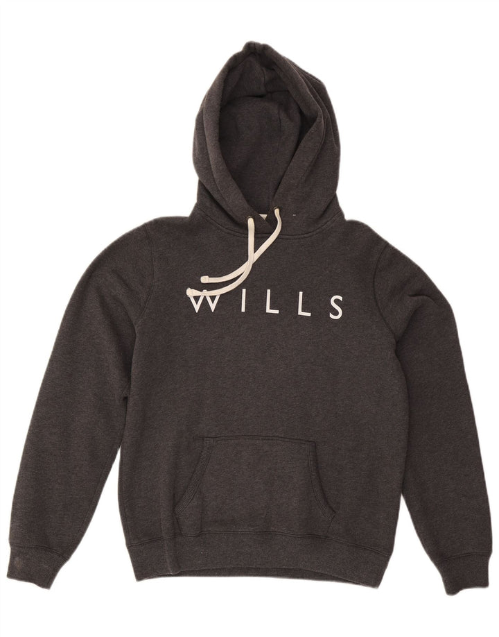 JACK WILLS Pulover cu glugă cu grafică pentru femei UK 14 mare bumbac gri