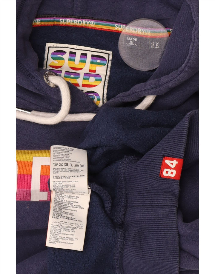 Pulover cu glugă cu grafic Superdry pentru femei UK 12, mediu, bleumarin, bumbac cu dungi