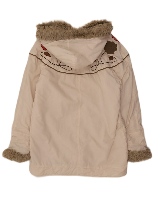 Jachetă parka cu glugă vintage pentru femei UK 16, mare, alb, floral