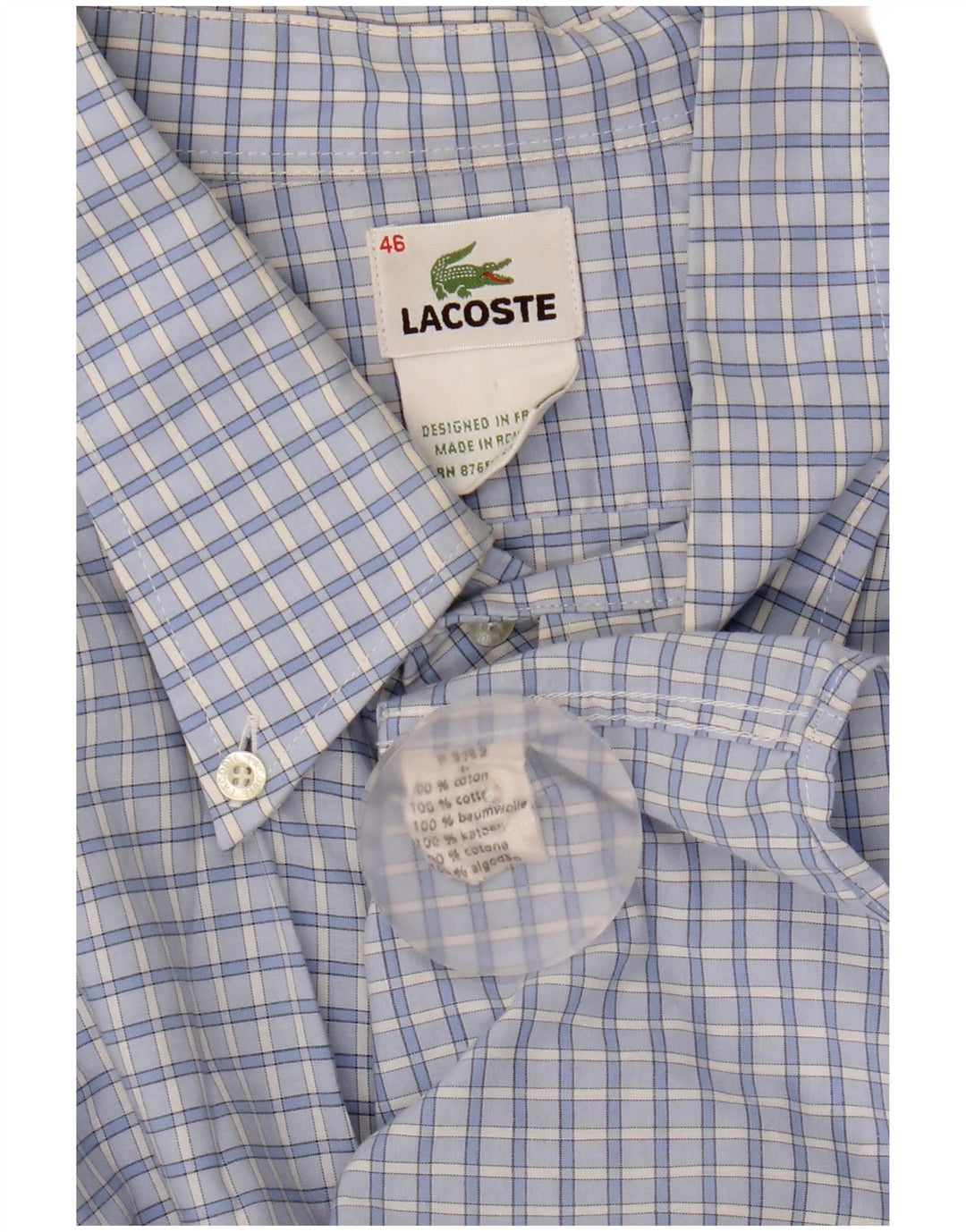 Cămașă pentru bărbați Lacoste Mărimea 46 2XL Bumbac vichy albastru