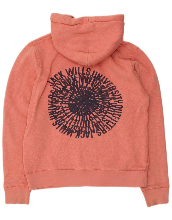 Jack Wills Pulover cu capota cu fermoar grafic pentru femei UK 14 bumbac roz mediu
