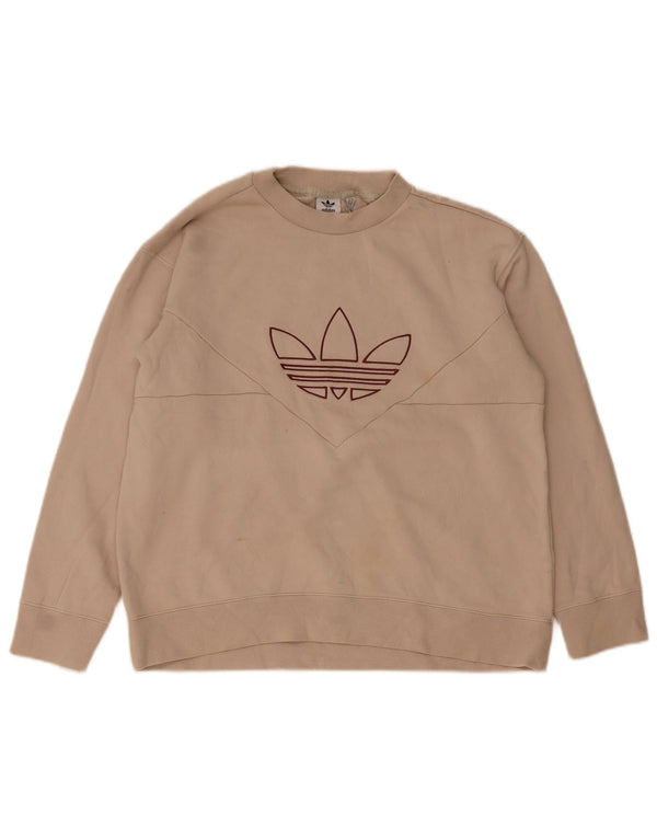 Adidas Womens Graphic Oversized Sweatshirt Jumper UK 8 Small Beige Cotton