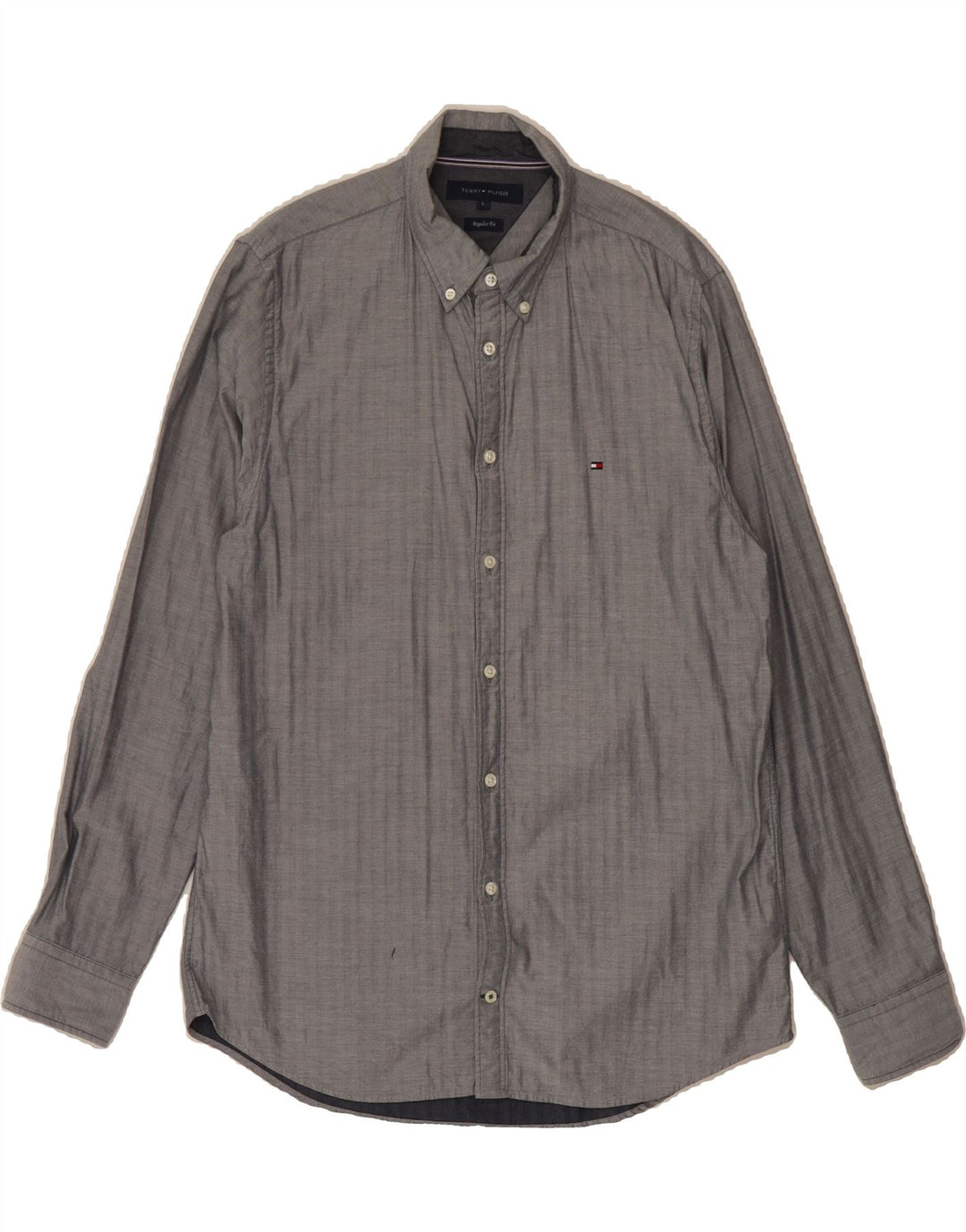 TOMMY HILFIGER Mens Regular Fit Shirt Large Grey Cotton Vintage Tommy Hilfiger and Second-Hand Tommy Hilfiger from Messina Hembry 