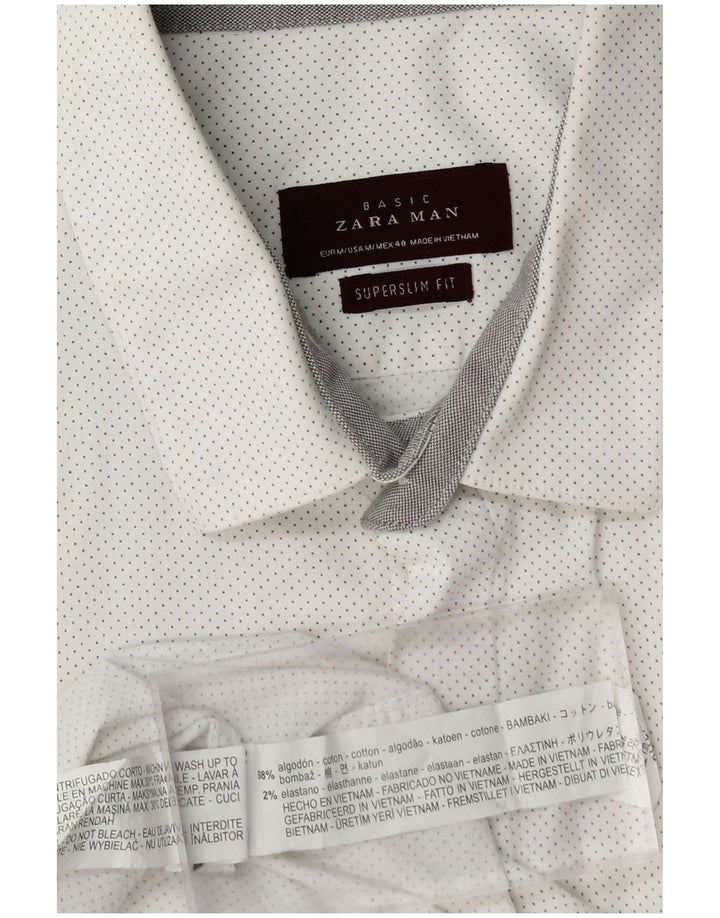 ZARA Mens Slim Fit Shirt Medium White Spotted Cotton