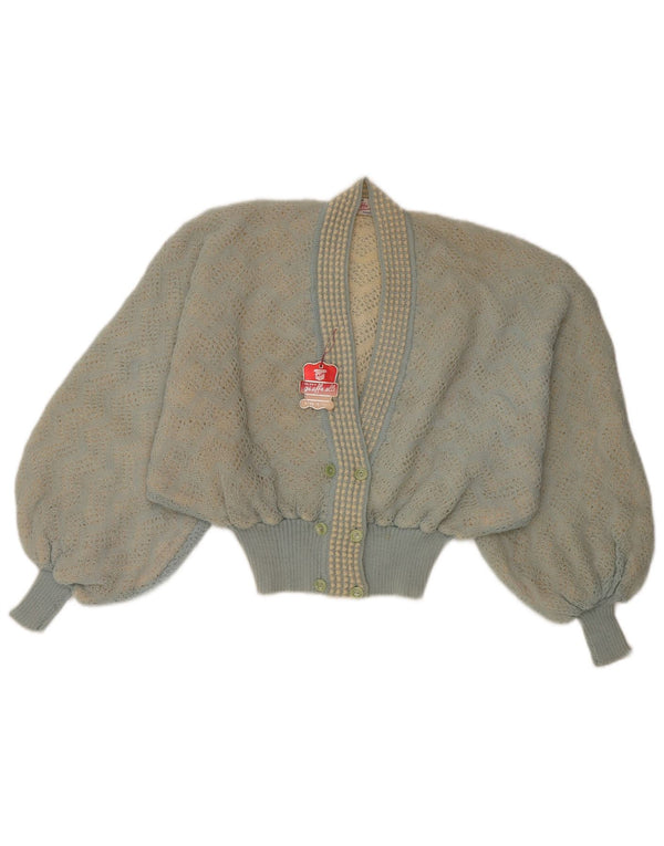 Pulover Vintage cardigan cu două piept pentru femei UK 16 Large Blue