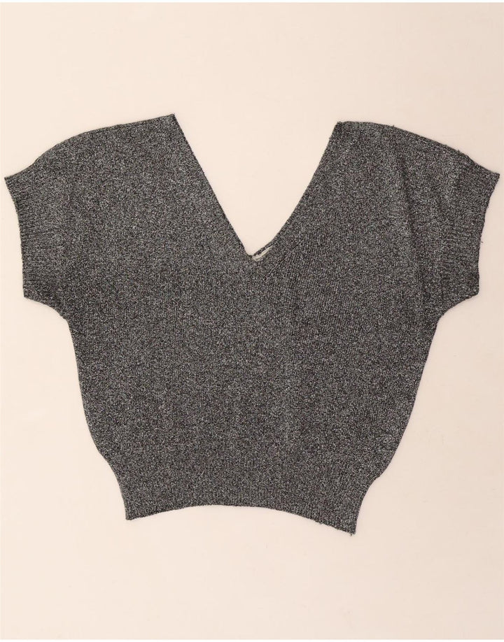 VINTAGE Womens V-Neck Jumper Sweater UK 14 Medium Grey Flecked Vintage Vintage and Second-Hand Vintage from Messina Hembry 