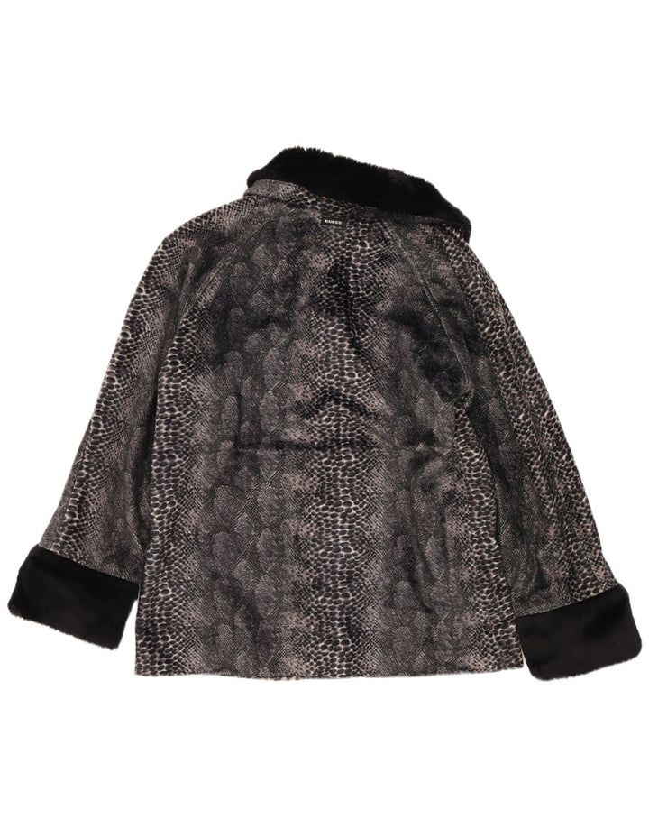 Jachetă de blană artificială Guess pentru femei UK 14, gri mediu, poliester cu imprimeu animal