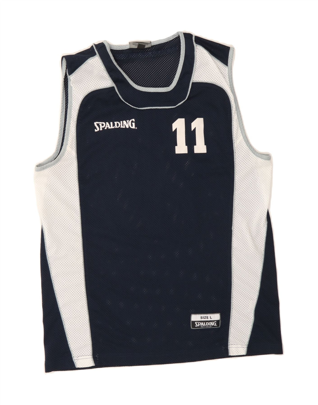 SPALDING Mens Graphic Vest Top Large Navy Blue Colourblock Polyester Vintage Spalding and Second-Hand Spalding from Messina Hembry 