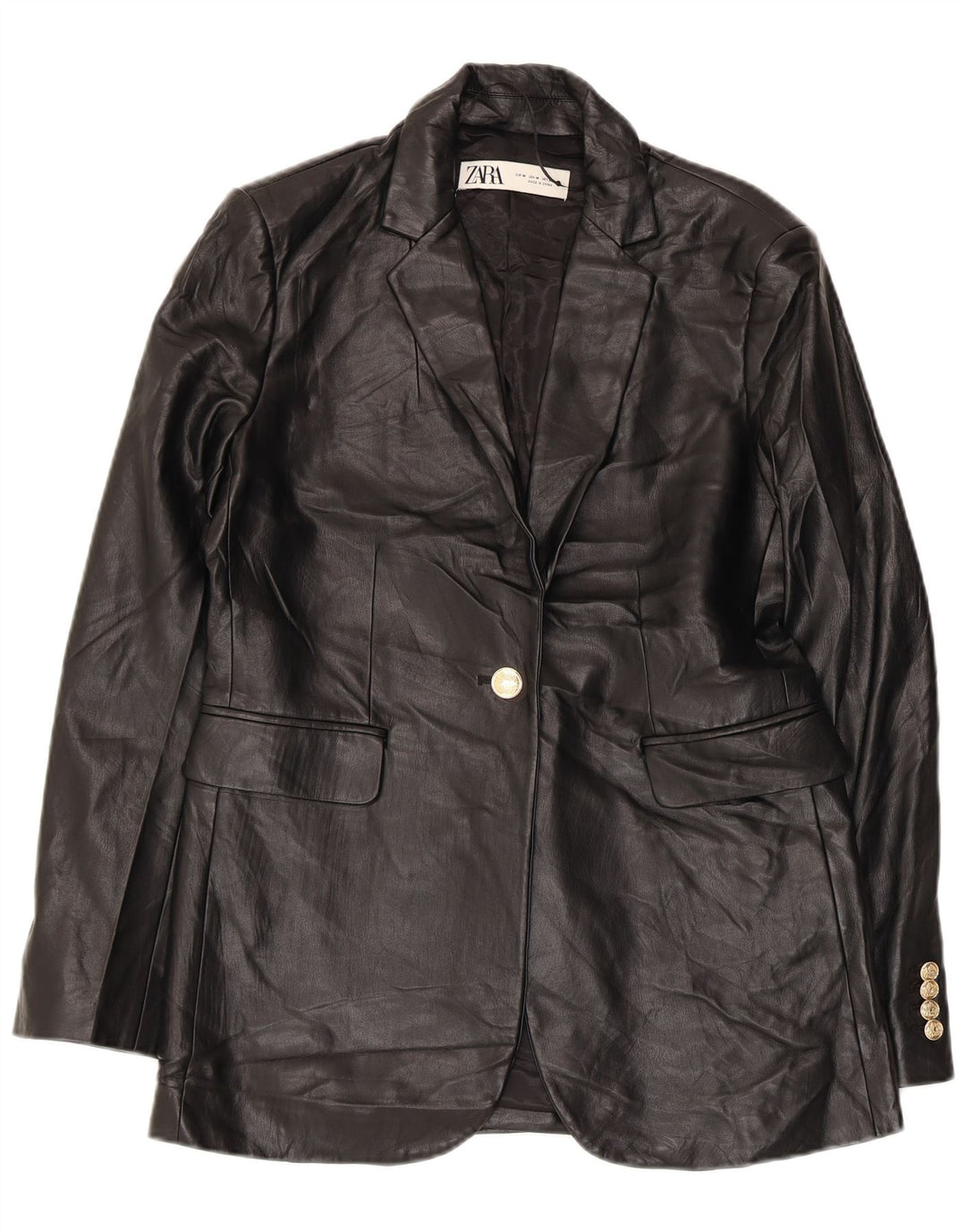 Jachetă Blazer din piele artificială cu 1 nasture Zara pentru femei UK 14 Medium Black