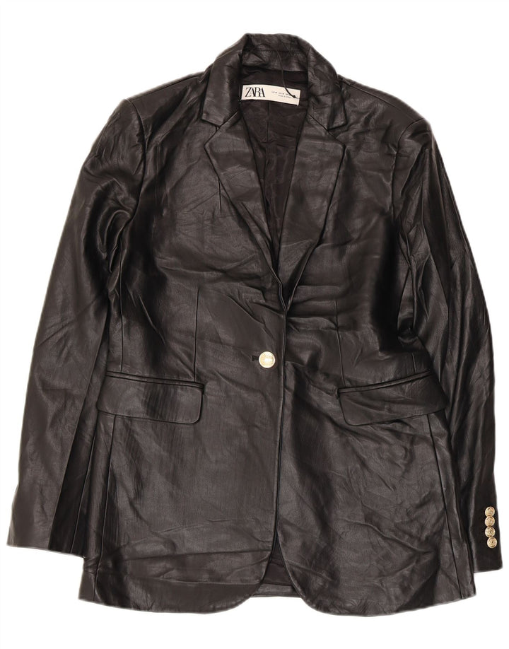 Jachetă Blazer din piele artificială cu 1 nasture Zara pentru femei UK 14 Medium Black