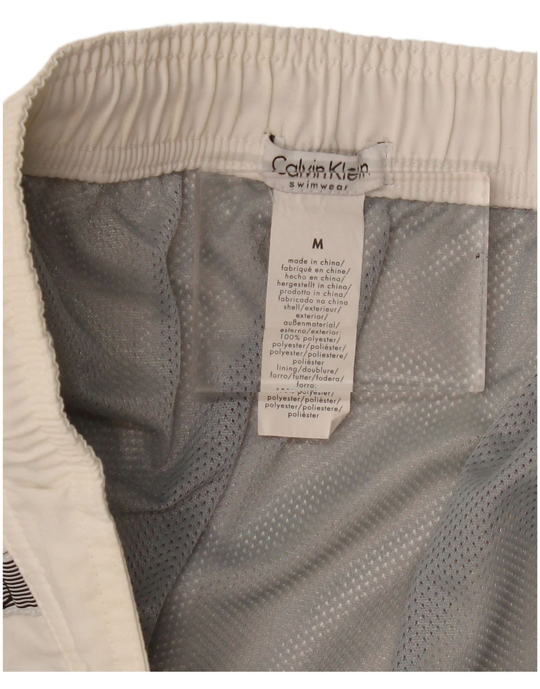Pantaloni scurți de înot grafic Calvin Klein pentru bărbați, poliester alb mediu