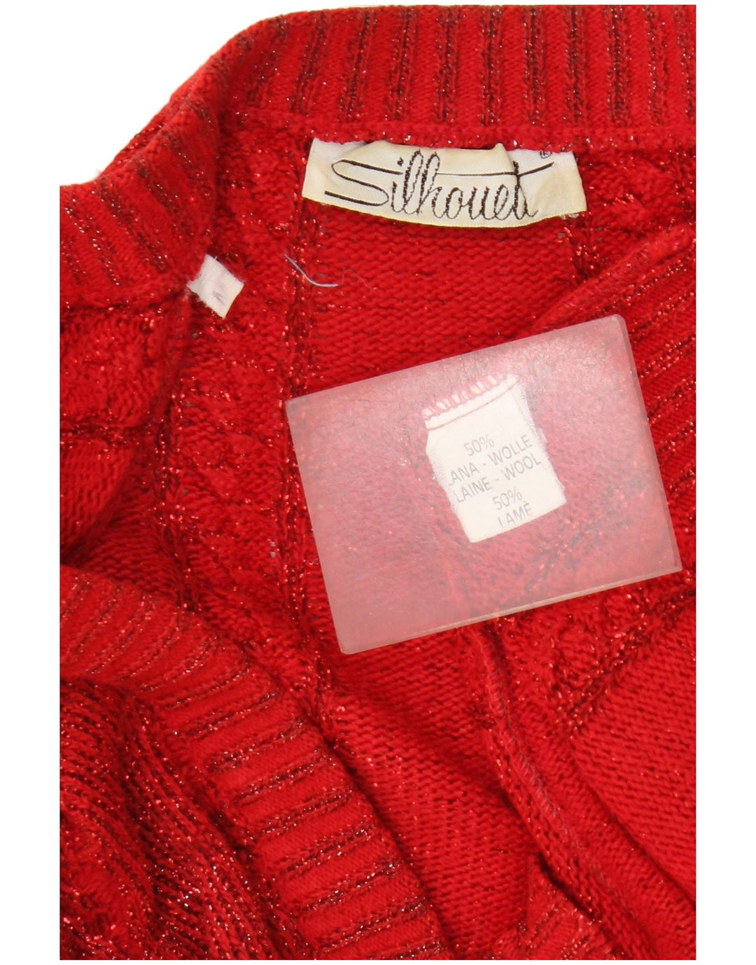 Pulover cardigan pentru femei Silhouette, cu tăiere largă, UK 14 Lână roșie medie
