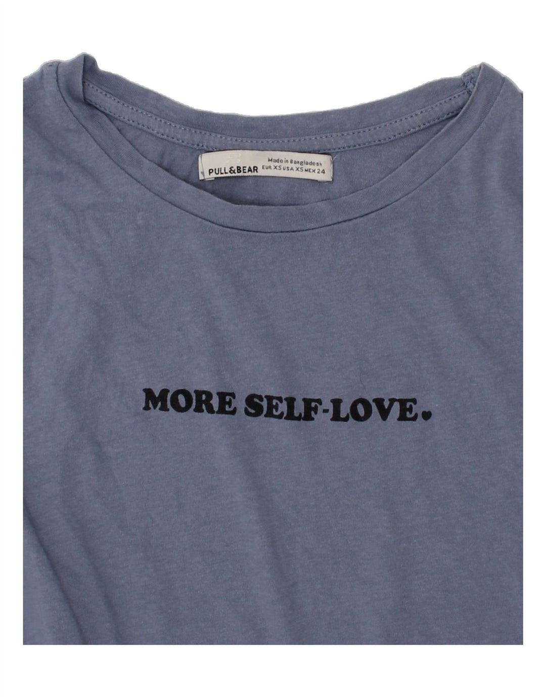 PULL & BEAR Womens Graphic T-Shirt Top UK 4 XS Blue Cotton Vintage Pull & Bear and Second-Hand Pull & Bear from Messina Hembry 
