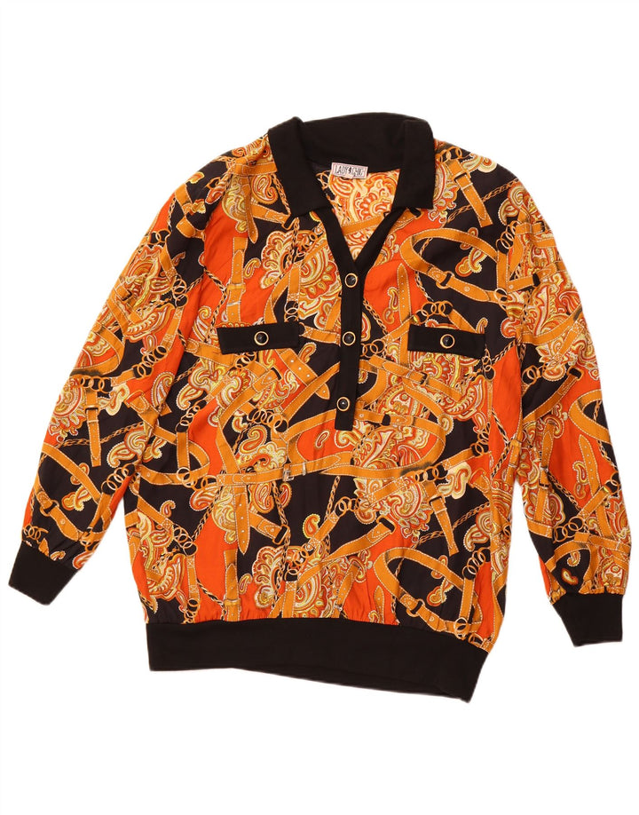 VINTAGE Bluză cămașă pulover cu model abstract pentru femei IT 50 XL portocaliu