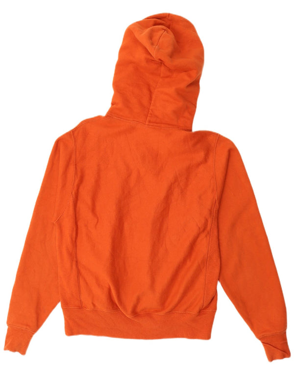 Pulover pentru bărbați, cu țesătură inversă, cu glugă, bumbac portocaliu mic
